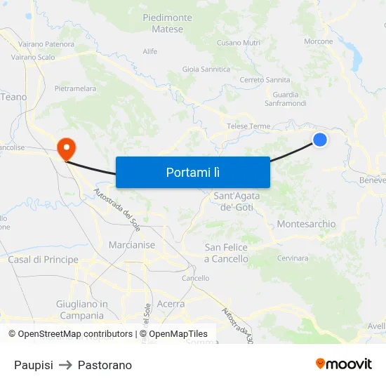 Paupisi to Pastorano map