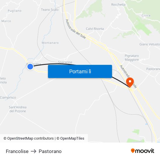 Francolise to Pastorano map