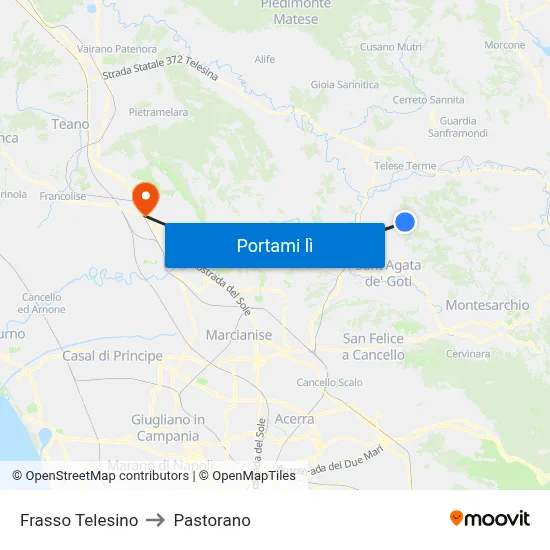 Frasso Telesino to Pastorano map