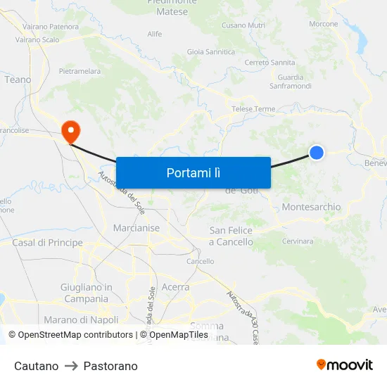 Cautano to Pastorano map
