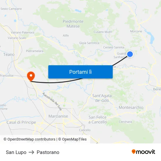 San Lupo to Pastorano map