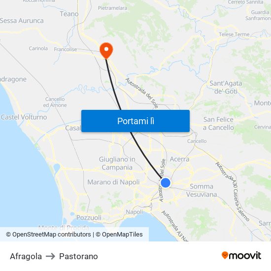 Afragola to Pastorano map