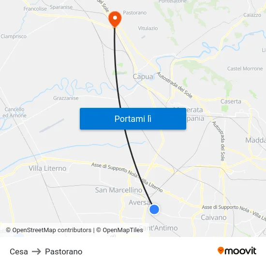 Cesa to Pastorano map