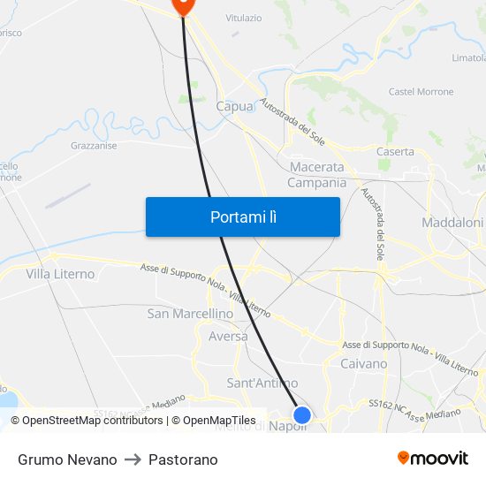 Grumo Nevano to Pastorano map