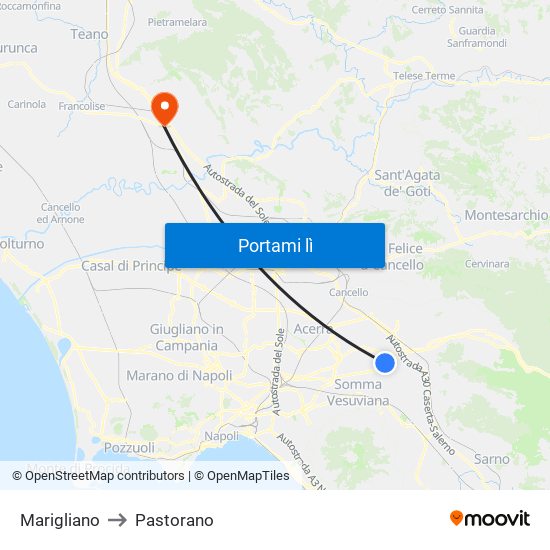 Marigliano to Pastorano map