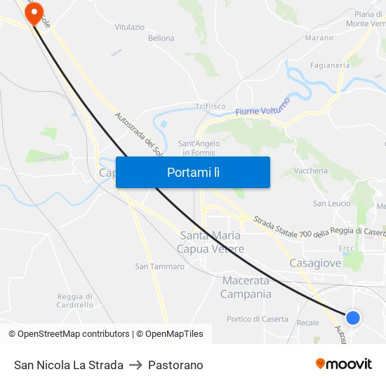 San Nicola La Strada to Pastorano map