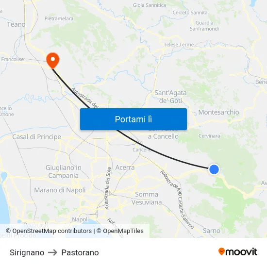 Sirignano to Pastorano map