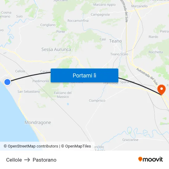 Cellole to Pastorano map