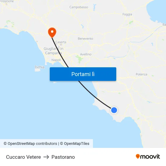 Cuccaro Vetere to Pastorano map