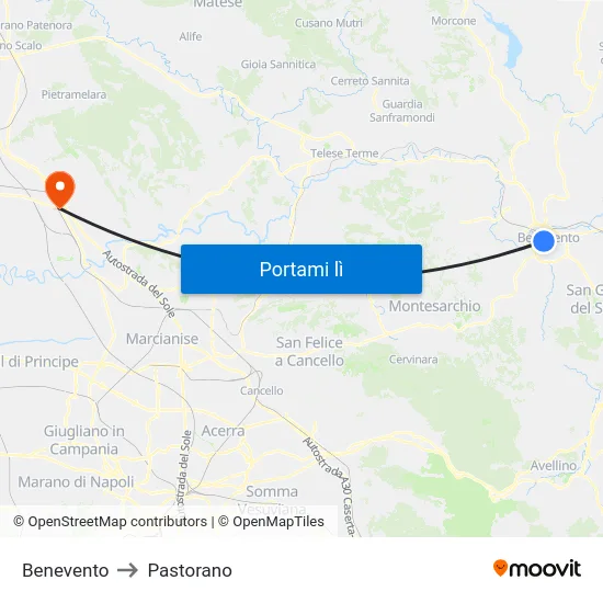 Benevento to Pastorano map