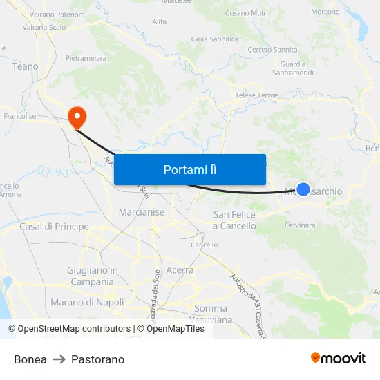Bonea to Pastorano map