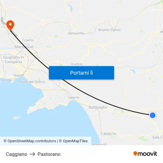 Caggiano to Pastorano map