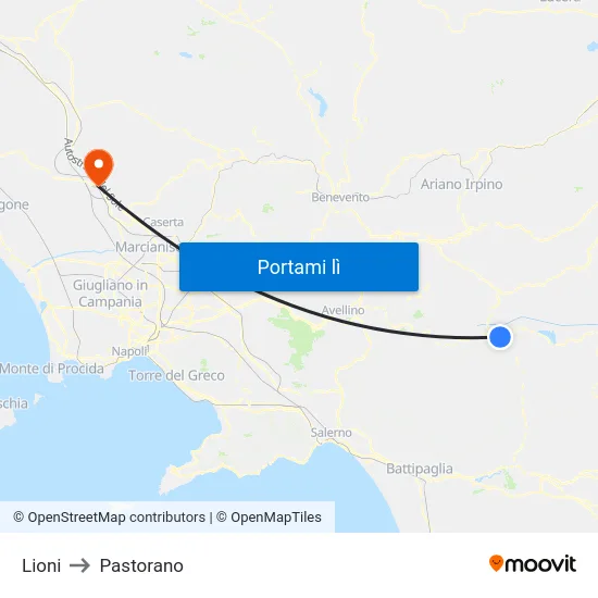 Lioni to Pastorano map