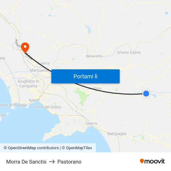 Morra De Sanctis to Pastorano map