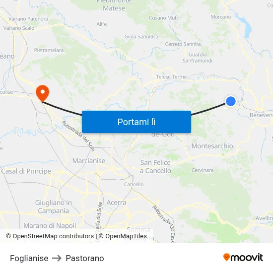 Foglianise to Pastorano map