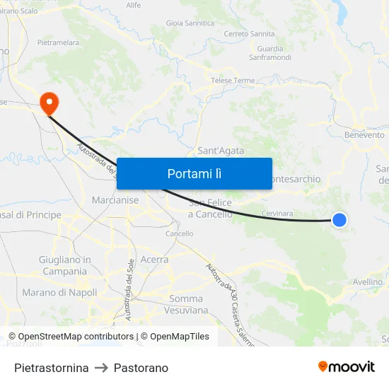 Pietrastornina to Pastorano map