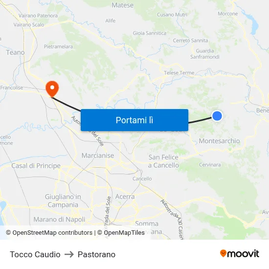 Tocco Caudio to Pastorano map