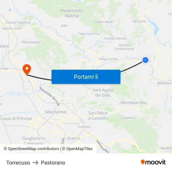 Torrecuso to Pastorano map