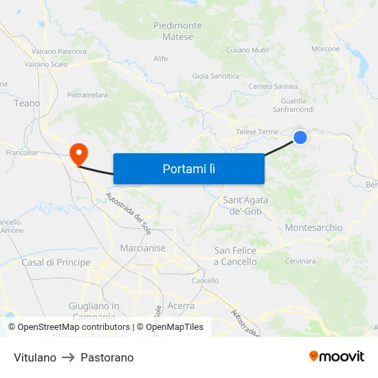 Vitulano to Pastorano map