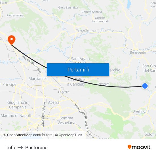 Tufo to Pastorano map