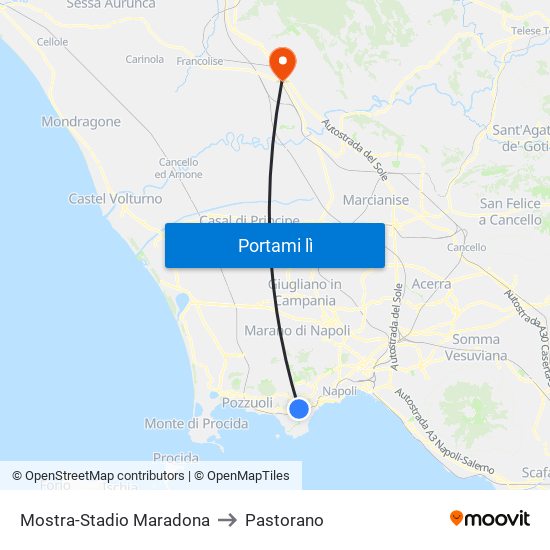 Mostra-Stadio Maradona to Pastorano map