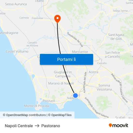 Napoli Centrale to Pastorano map