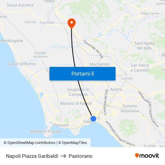Napoli Piazza Garibaldi to Pastorano map