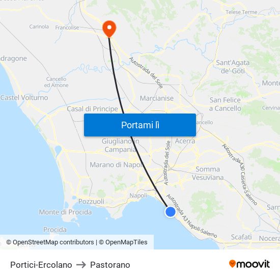 Portici-Ercolano to Pastorano map