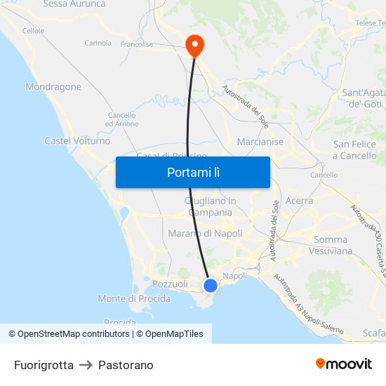 Fuorigrotta to Pastorano map