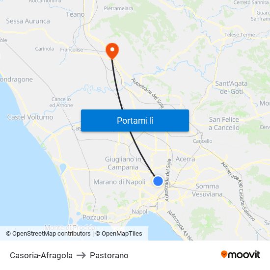 Casoria-Afragola to Pastorano map