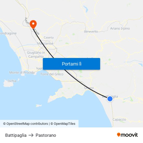 Battipaglia to Pastorano map