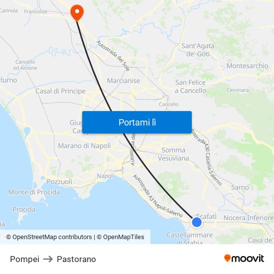 Pompei to Pastorano map