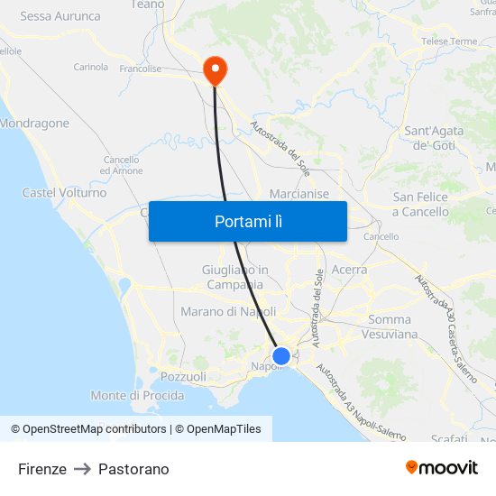 Firenze to Pastorano map