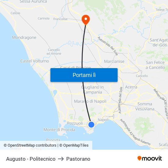 Augusto - Politecnico to Pastorano map