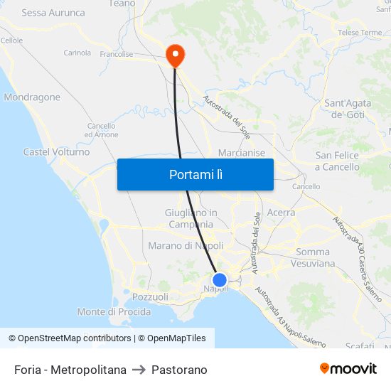 Foria - Metropolitana to Pastorano map