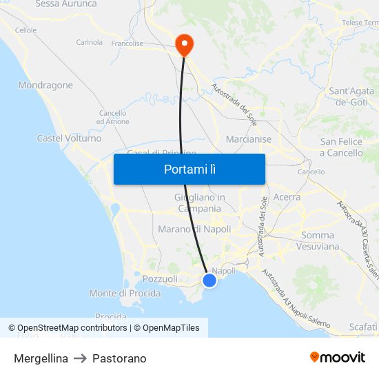 Mergellina to Pastorano map