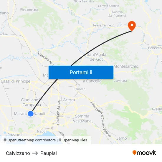 Calvizzano to Paupisi map
