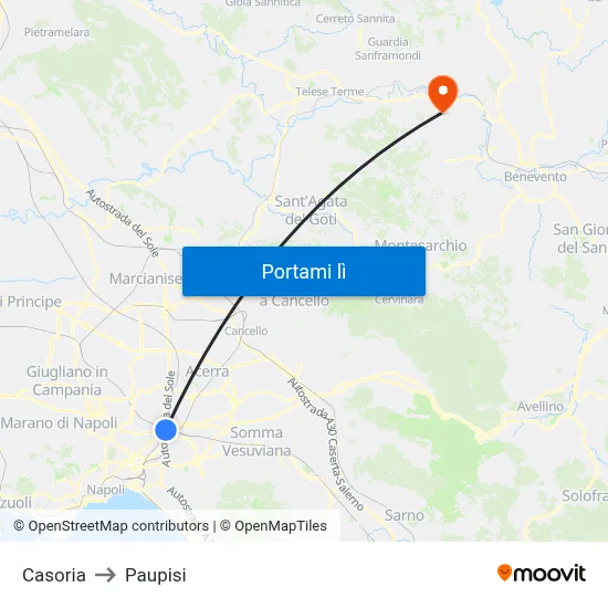 Casoria to Paupisi map