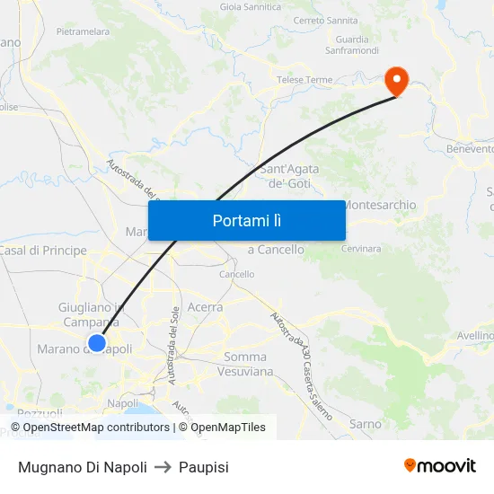 Mugnano Di Napoli to Paupisi map