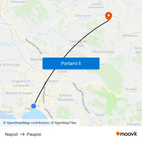 Napoli to Paupisi map