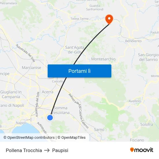 Pollena Trocchia to Paupisi map