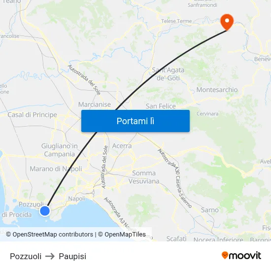 Pozzuoli to Paupisi map