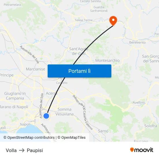Volla to Paupisi map