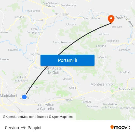 Cervino to Paupisi map
