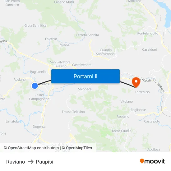 Ruviano to Paupisi map