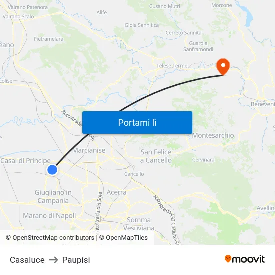 Casaluce to Paupisi map
