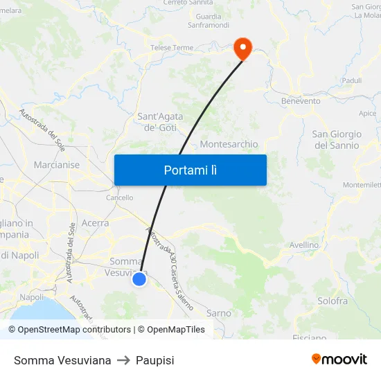 Somma Vesuviana to Paupisi map