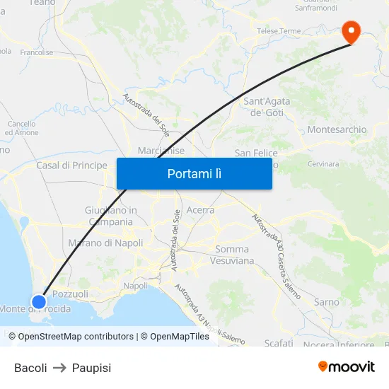 Bacoli to Paupisi map
