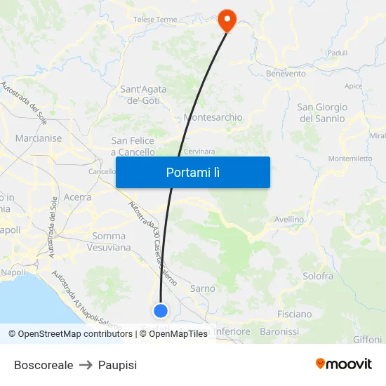 Boscoreale to Paupisi map