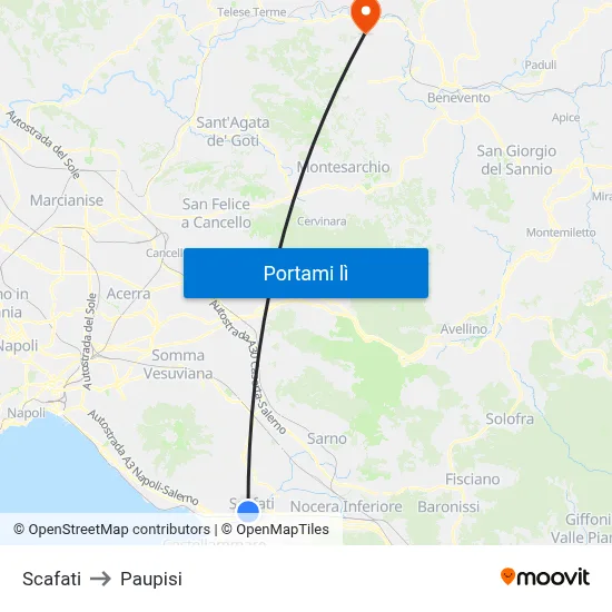 Scafati to Paupisi map